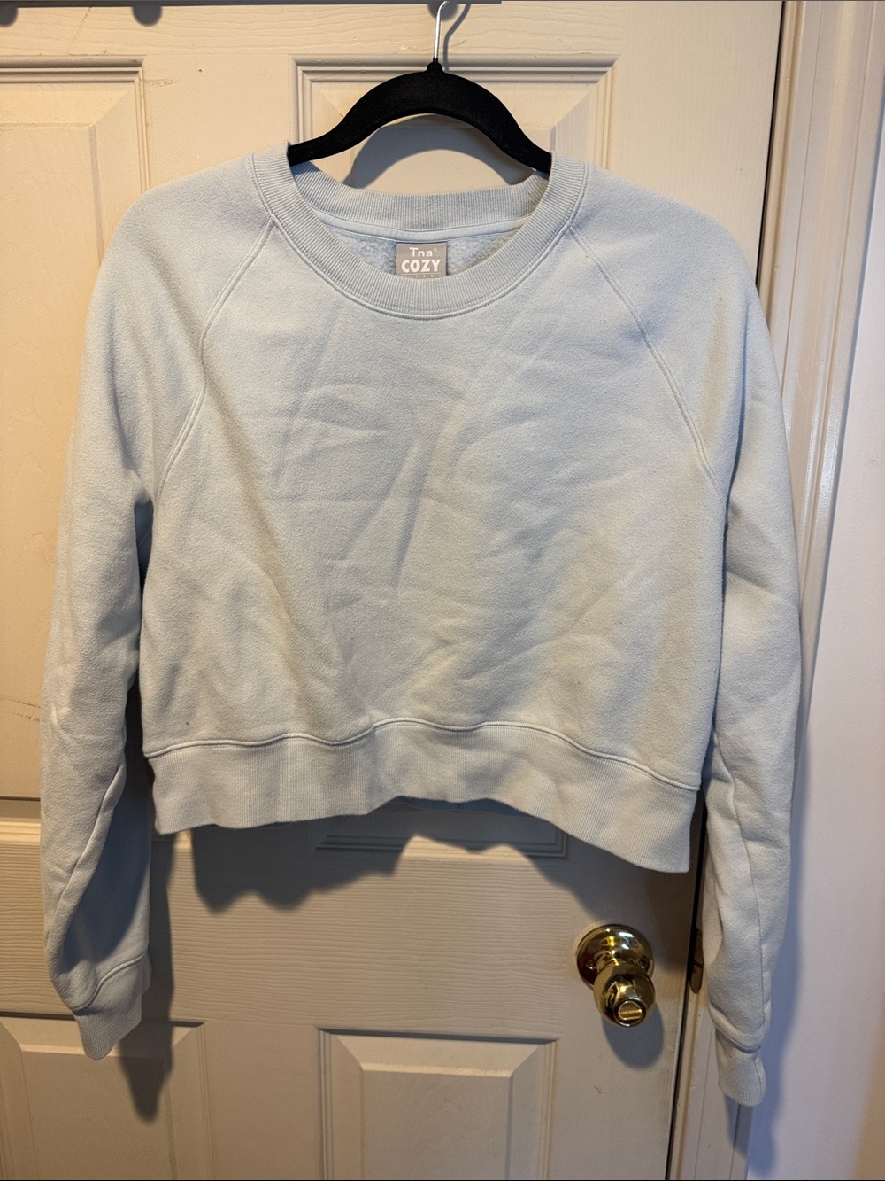 TNA Light Blue Cozy Cropped Crewneck Sweatshirt